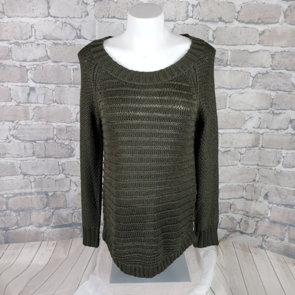 Calvin Klein Jeans Olive Green Shaker Sweater Scoop Neck Size Medium